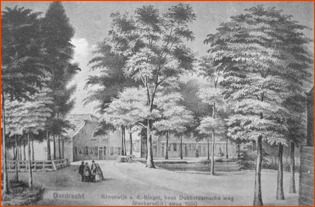 Dubbeldamseweg, Blekersdijk, Singel, Krooswijk, ca.1850.