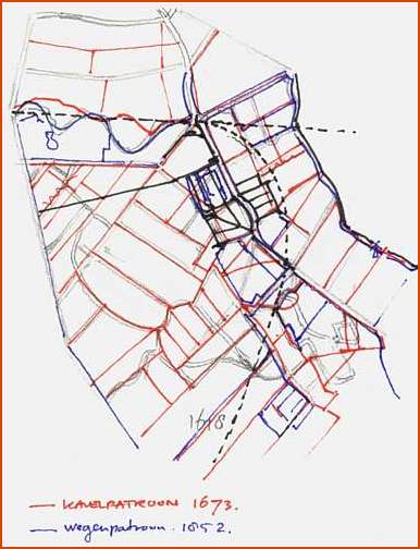 Dubbeldamseweg, wegen uit 1852 over kavels uit 1673.